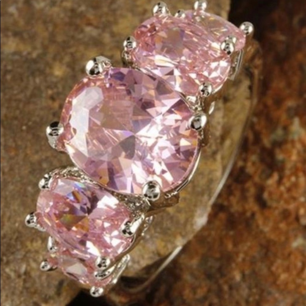 New Pink Oval Cut Topaz Gemstones Silver Ring